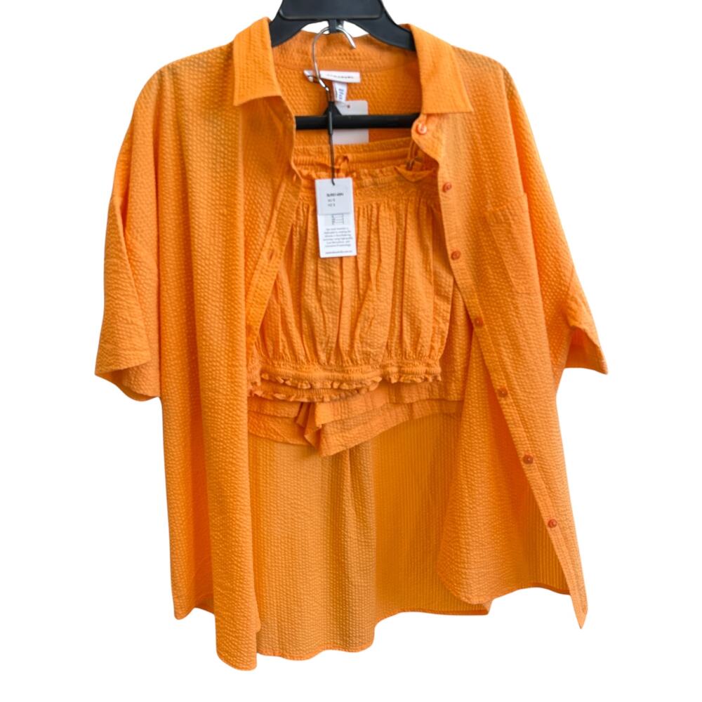 NWT SEA LEVEL 3 PIECE SEARSUCKER ORANGE SHORT SET SMALL